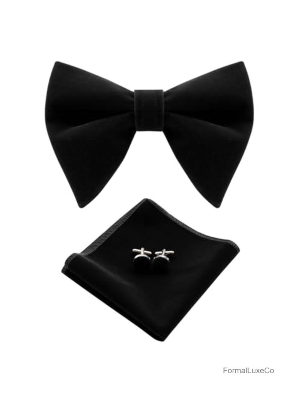 Oversized Velvet Pre-Tied Bow Tie Set with Pocket Square and Cufflinks for Men